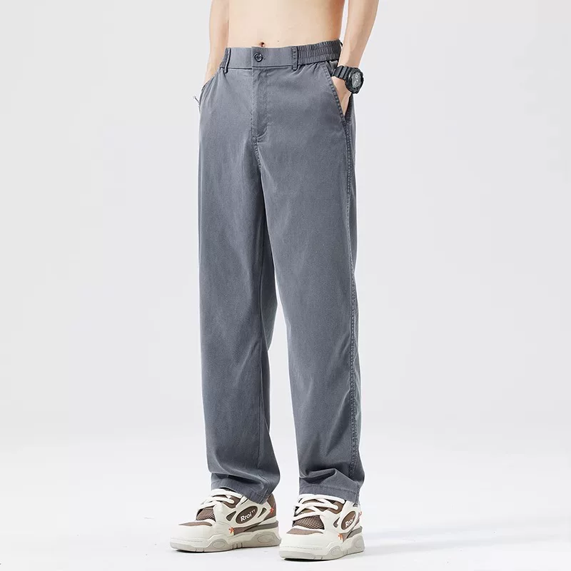 Мужские летние casual брюки, синие свободные прямые джинсы, свободный прямой крой