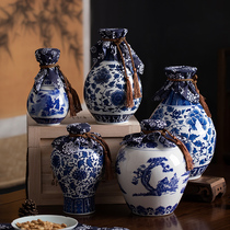  Jingdezhen ceramic blue and white wine bottle household 1 kg empty wine jug white wine sealed decorative wine jar 2 3 5 kg wine set