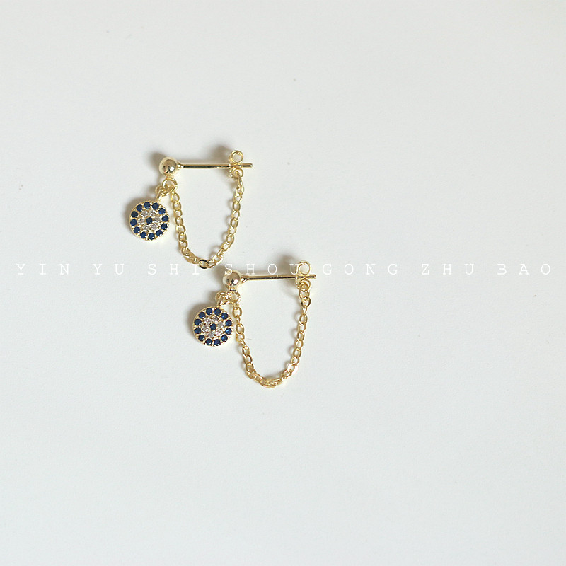 Devil's eye ear pin earrings Korean style 925 sterling silver plated 14k gold creative personality earrings earrings back hanging earrings