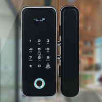 Glass door fingerprint lock semiconductor wiring-free unlock office single open wooden door double door frameless code lock