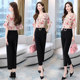 High-end professional suit female summer 2022 new fashion temperament goddess fan age reduction floral chiffon shirt two-piece set