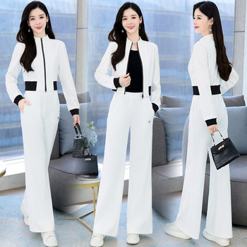 Casual Fashion Sports Suit Women 2022 Autumn New Fashion Temperament Goddess Fan Falling Wide-leg Pants Two-piece Set