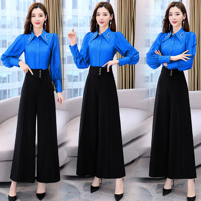 Professional wide-leg pants suit female 2023 spring and autumn new fashion temperament goddess Fan Yujie high waist drape two-piece suit