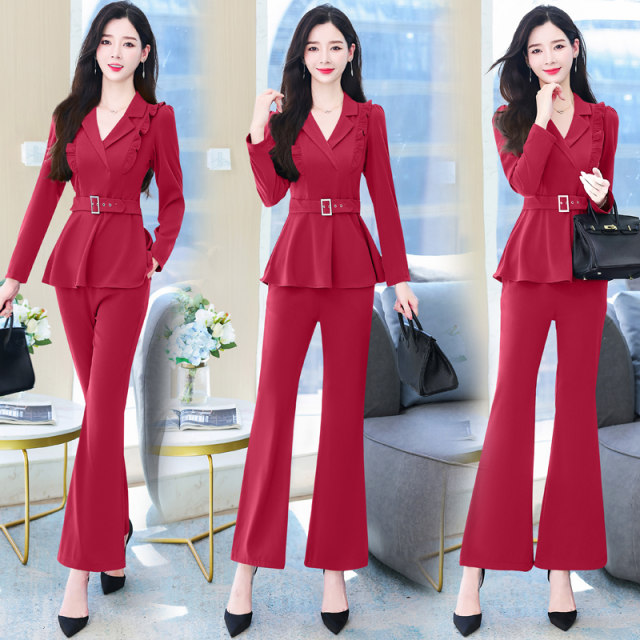 High-end professional suit female 2022 autumn new fashion temperament celebrity goddess Fan waist suit two pieces