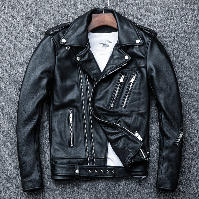 Cowhide motorcycle jacket first layer cowhide leather leather jacket men's locomotive fashion lapel heavy industry locomotive suit tide men's coat