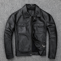  American casual Ami kachi first layer cowhide leather leather clothing mens slim motorcycle leather jacket lapel jacket thickened