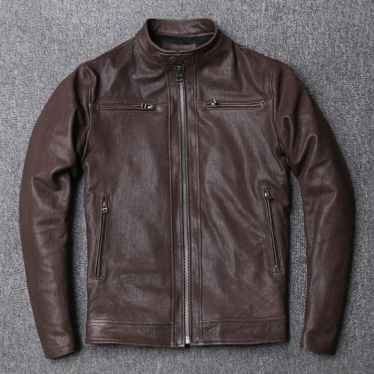 Pick up missed Italian oil waxed tannic bark Sheep Leather Leather Leather Leather Clothing Male Locomotive Standout Short Leather Jacket