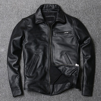 Clearance Spring and Autumn Swallow-tailed leather male division lapel short slim leather jacket head layer cowhide jacket