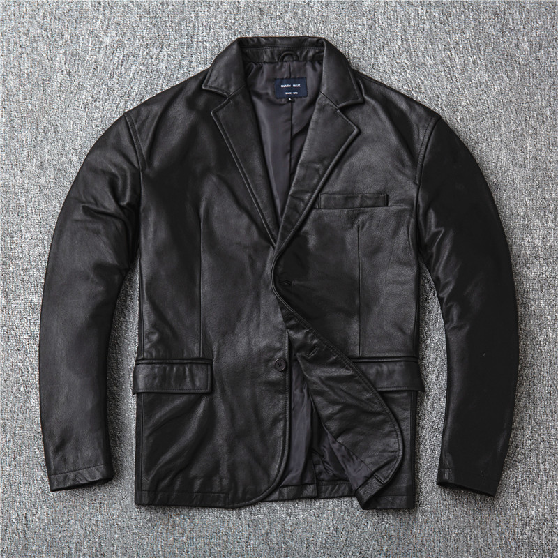 Low Priced Clear Cabin Stock Leather leather Leather Head Layer Cow Leather Retro made of old Japanese Department Western suit overturned collar and jacket