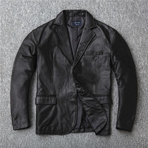 Low price clearance stock leather leather top layer cowhide retro old Japanese suit lapel slim coat