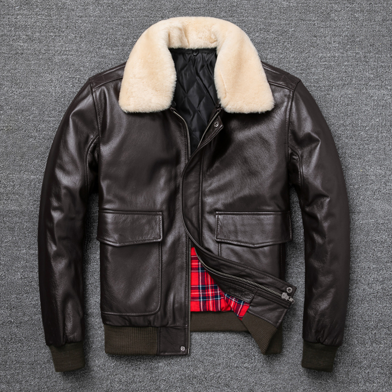 New Pilot Leather Jacket, Pure First-Layer Cowhide Genuine Leather Jacket for Men, Padded, Large Size Flight Suit Leather Coat
