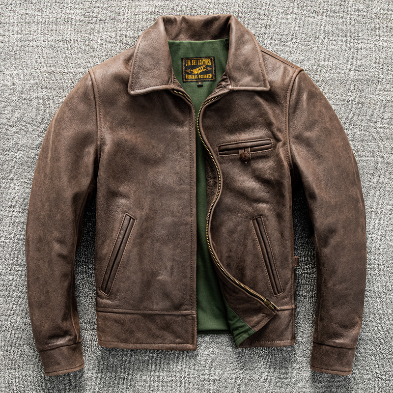 1940 First-Layer Calfskin Genuine Leather Casual Lapel Short Men's Leather Jacket Autumn and Winter Coat Trendy 1940 First-Layer Calfskin Genuine Leather Casual Lapel Short Men's Leather Jacket Autumn and Winter Coat Trendy
