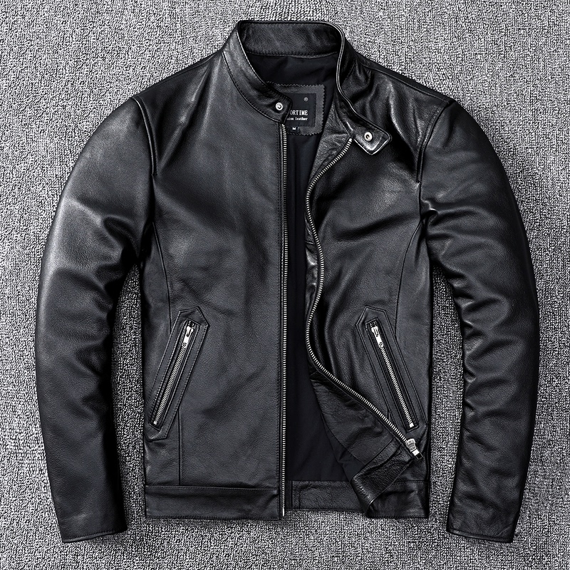 Special Offer: Autumn and Winter First-Layer Cowhide Motorcycle Leather Jacket, Genuine Leather Jacket for Men, Stand Collar, Short Style, European and American Casual Coat