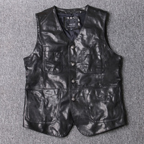 Haining spring and autumn mens leather vest sheep leather vest V-collar suit short youth leather vest men