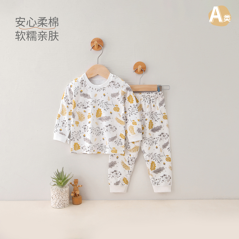 Baby Spring and Autumn Pure Cotton Long-Sleeved Suit for Boys and Girls, Cartoon Printed Pajamas, Home Clothes, Separate Set, Autumn Outfit