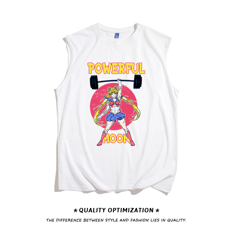 【Muscle Water Ice Moon】Cartoon Sports Fitness Vest, Summer Thin Loose Casual Sleeveless T-Shirt