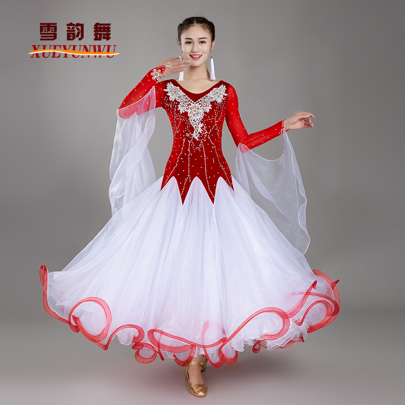 Snow Rhymes Dance New Morden Dance Dress Grand Swing Competition Ocean Dress Waltz Performance Suit National Mark Dance 075