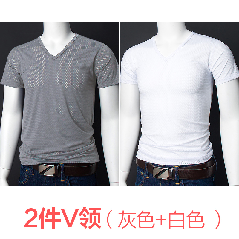 2 mảnh lụa băng lưới ngắn tay áo t-shirt rỗng tốc độ thở khô thể thao lỏng lớn kích thước áo khoác nửa tay áo điều hòa không khí của nam giới