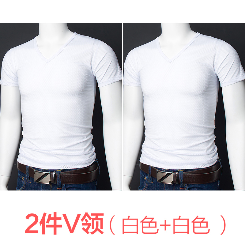 2 mảnh lụa băng lưới ngắn tay áo t-shirt rỗng tốc độ thở khô thể thao lỏng lớn kích thước áo khoác nửa tay áo điều hòa không khí của nam giới