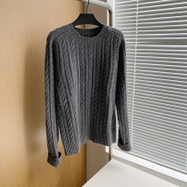 Season-changing bi for high-end commuter wind gray pullover round neck solid color 100% cashmere sweater women padded sweater