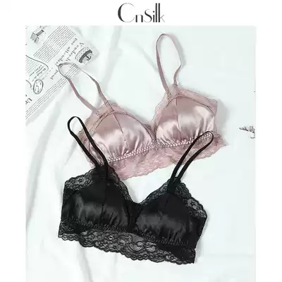 Cnsilk French silk unbridled bra underwear mulberry silk sexy comfortable lace spring and summer thin chest