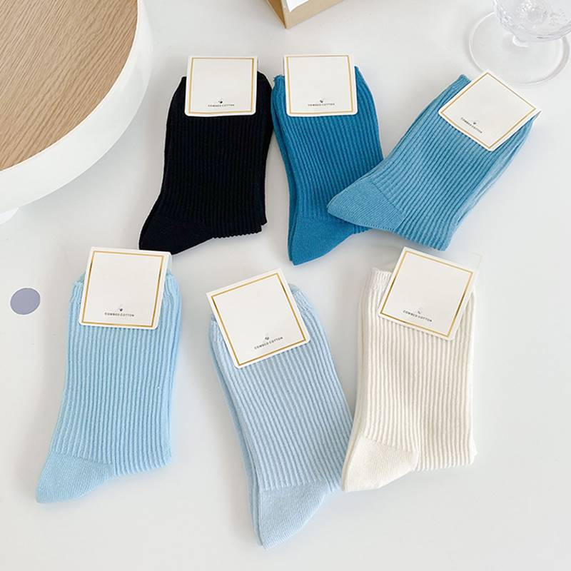 Colorful Mid-Calf Socks for Women, Thin Summer Style, Blue ins Trendy Japanese Style, Black and White Summer Long Socks, Slouch Socks
