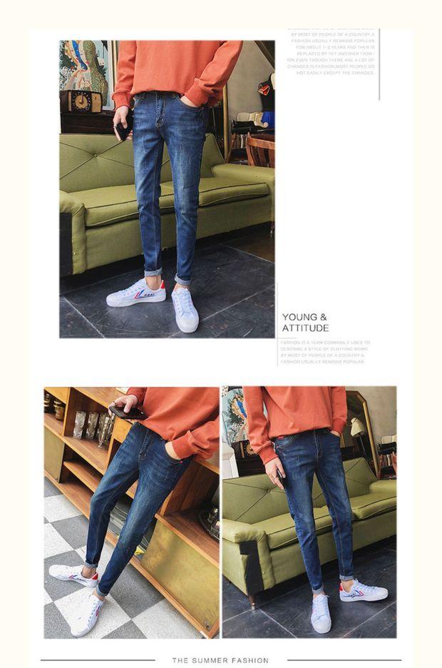 Quần jeans nam Phiên bản Hàn Quốc của xu hướng quần lửng ống rộng tự nhiên co giãn 9 chín quần quần học sinh nam - Quần jean quần jean nam ống rộng