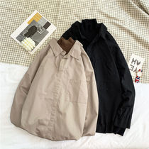 Harajuku wind fake two-piece shirt mens long sleeve solid color high neck coat youth Joker Tide brand overset shirt