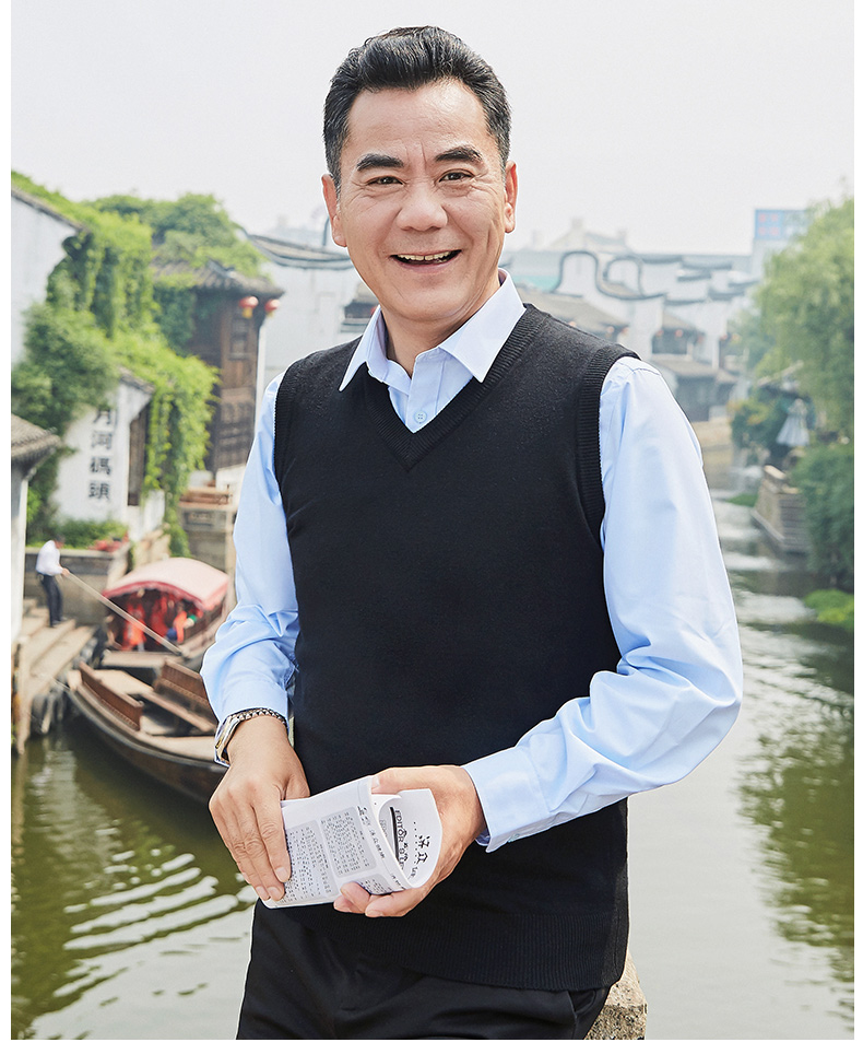 Áo len nam v-cổ nam trung niên áo len vest trung niên áo len mùa đông áo len cha mùa thu áo len nam trung niên