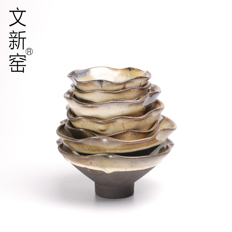 Wenxin Kiln Small cup Lotus leaf tea bowl Zero refreshment plate Ceramic fruit plate Coarse Pottery tea bowl Tea Ceremony Japanese Tea set