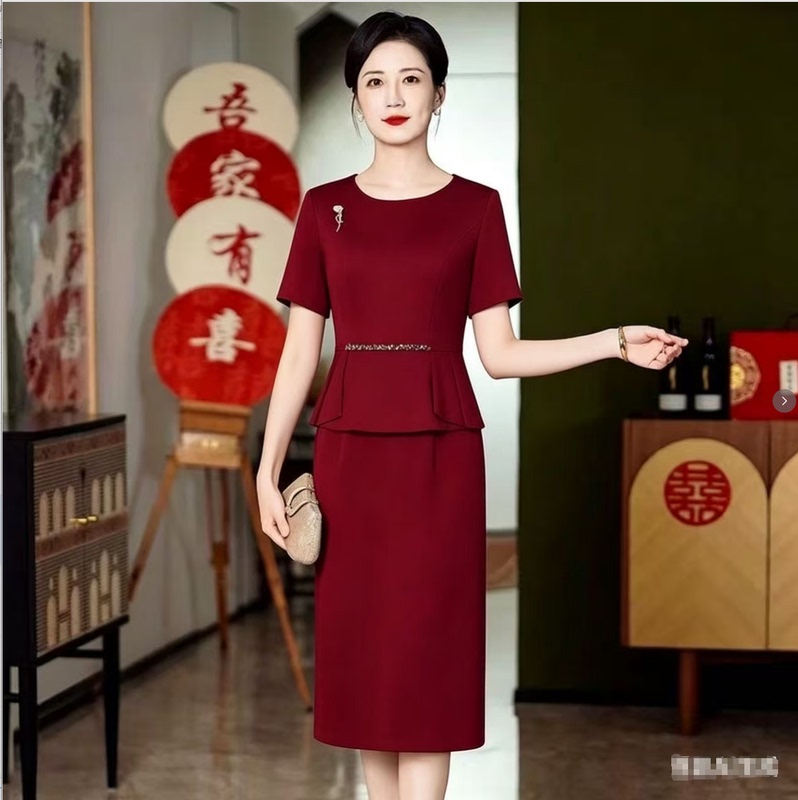 New Style Elegant Summer Short-Sleeve Two-Piece Dress for Elderly Mothers, Suitable for Weddings and Banquets, Thin Dress