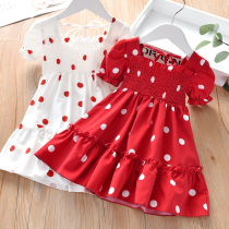 Childrens skirt baby summer new skirt girls cute lace dot dress little girl chiffon short-sleeved skirt