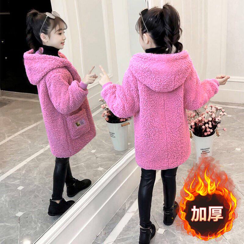 New autumn and winter children's male and female children's jacket with long version of lamb suede coat with big child cotton padded jacket
