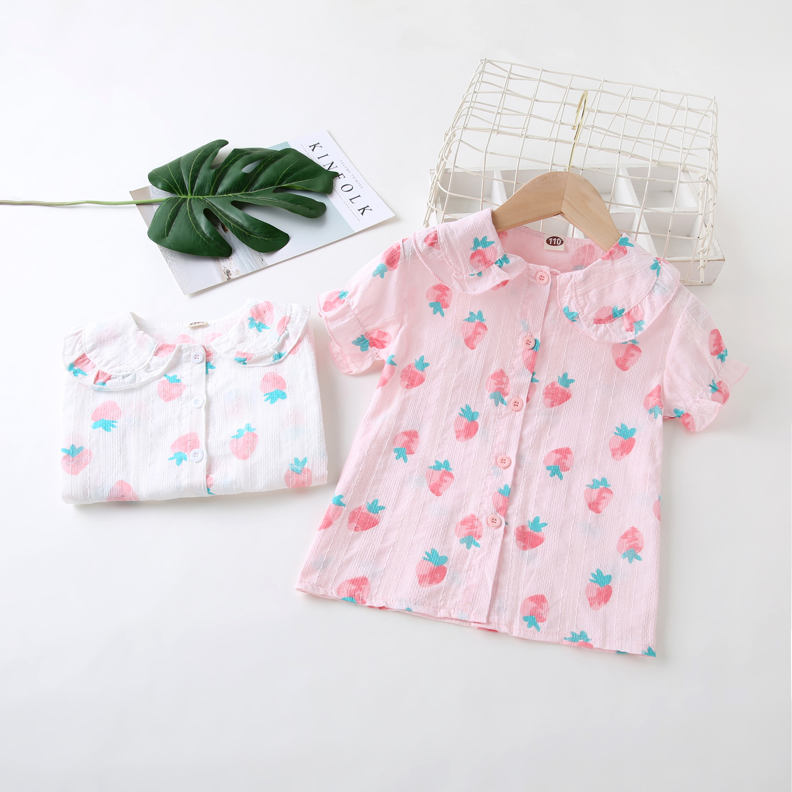 Girls summer shirts 2019 new baby floral Western style shirts children's doll collar short-sleeved cardigan jacket tops