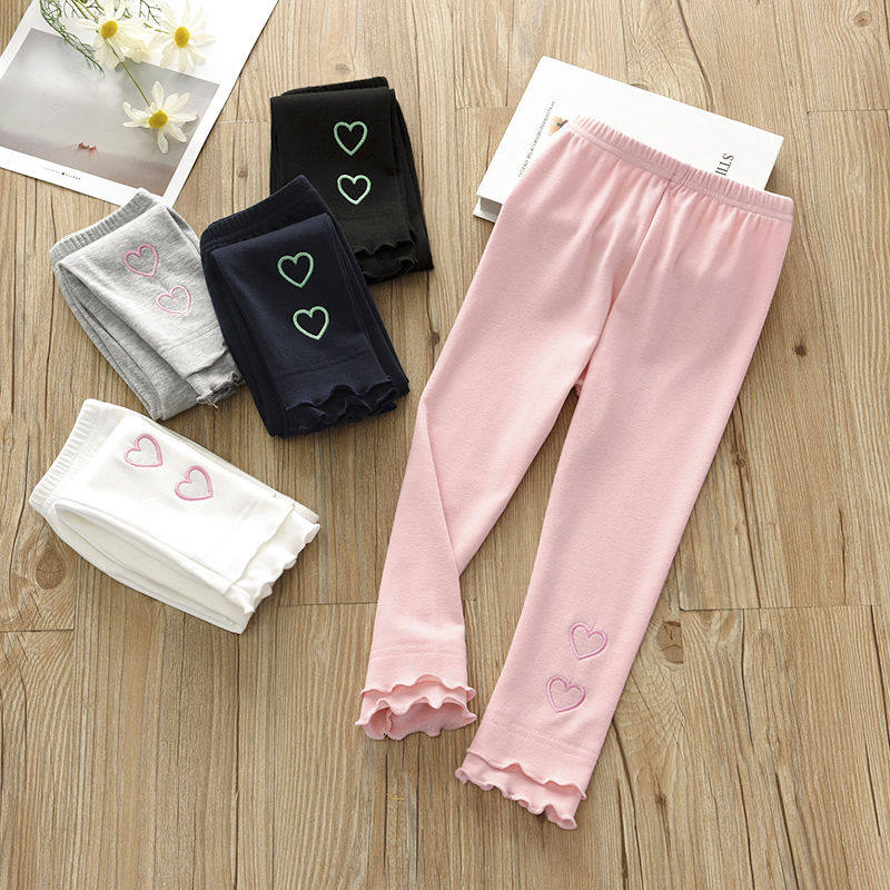 Girls spring dress pants 2020 new Korean version embroidered wooden ear trousers baby wearing pants