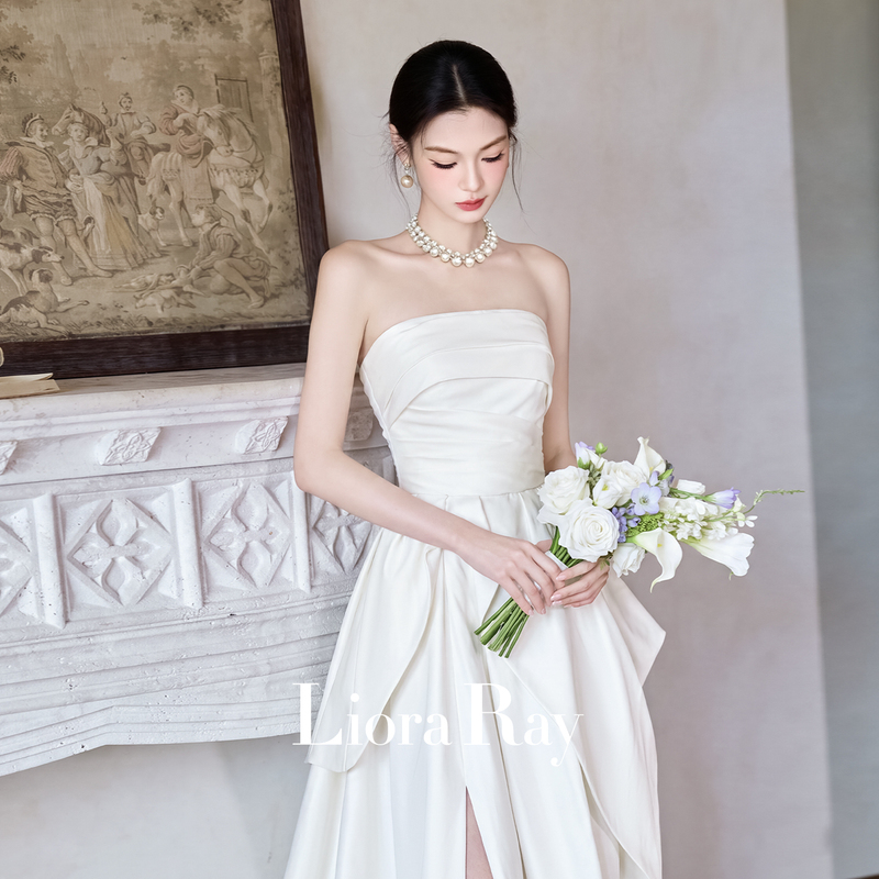 Liora's New High-End Strapless Bridal Engagement Dress, Toast Dress, Morning Gown, Elegant Light Wedding Dress