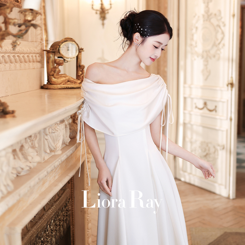 Liora's "Loverly Style" French-Style Off-Shoulder Elegant White Dress for Marriage Registration, 2026 New Bridal Wedding and Engagement Dress Liora's "Loverly Style" French-Style Off-Shoulder Elegant White Dress for Marriage Registration, 2026 New Bridal Wedding and Engagement Dress