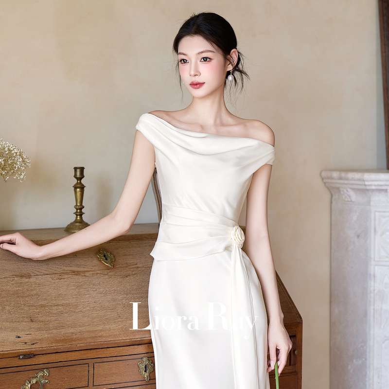 Liora's Original Authentic French-Style Stunning Bridal Engagement Dress, Off-Shoulder Elegant Toast Dress for Women