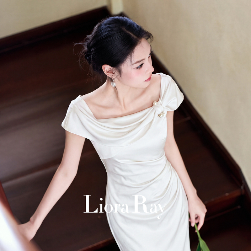 Liora "Hepburn-Style" High-End Dress, Elegant White Dress for Marriage Registration, Bride's Wedding Toast Dress, Women's Dress Liora "Hepburn-Style" High-End Dress, Elegant White Dress for Marriage Registration, Bride's Wedding Toast Dress, Women's Dress