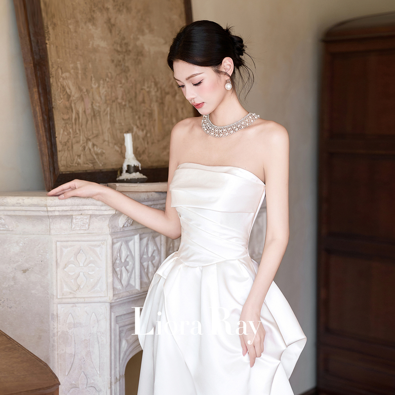 Liora's "Xu Bai" French-Style Strapless Bridal Engagement Dress, Light Luxury, High-End Feel, Light Wedding Dress, Elegant Morning Gown Liora's "Xu Bai" French-Style Strapless Bridal Engagement Dress, Light Luxury, High-End Feel, Light Wedding Dress, Elegant Morning Gown