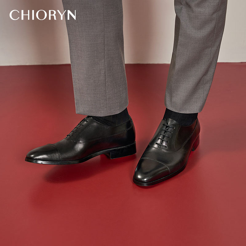[Calfskin] Chioryn Green Oxford Shoes for Men, Sports Car Last, Three-Joint Business Formal Groom Leather Shoes