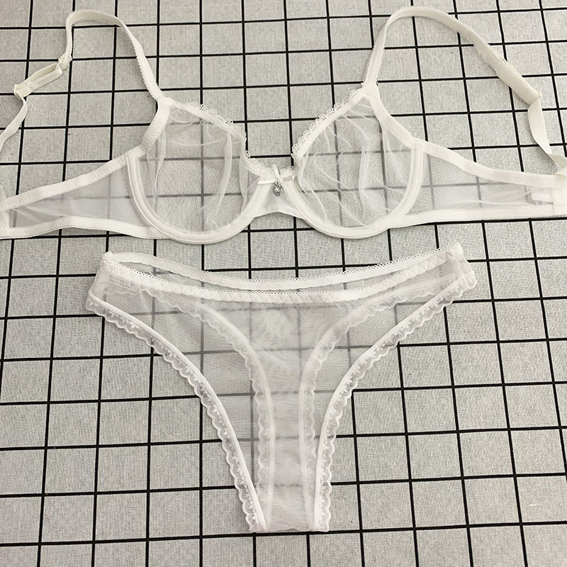 Transparent Bra, Fully Transparent Bra and Thong Set, Women's Emotional and Fun Lingerie, Sexy Mesh See-Through Ultra-Thin