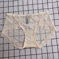Underwear Female Lace Side Middle Waist Mesh Yarn Clairvoyant Super Slim Transparent Full Overdraft Fire Hot Sexy Cute Heart-shaped Small Inner