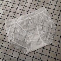 High Fork Underpants Female Lace Middle Waist Mesh Yarn Clairvoyant Ultra Slim Passion Seductive fire Spicy Transparent Triangular Apostle Cotton Bottom Crotch