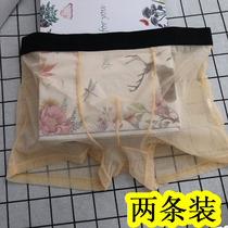 Mens Speed Dry Thunder Wire Briefs Flat Angle Pants Full Transparency Ultra Slim Net Yarn Ice Silk Seductive Sexy Pivot Waist Softness