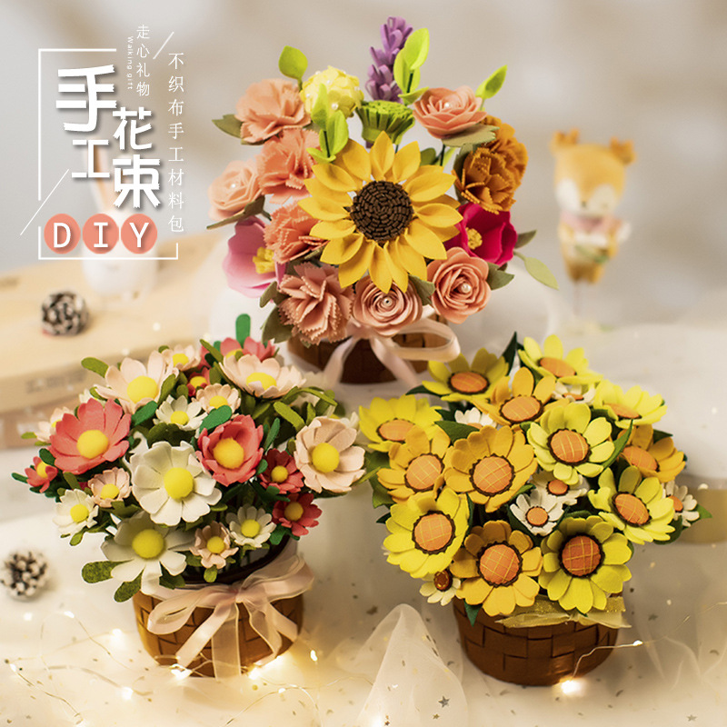 Children Handmade Bouquet Diy Making Material Pack Unwoven Fabrics Sunflower Emulation Flower End Afternoon Gifts Send to Mom