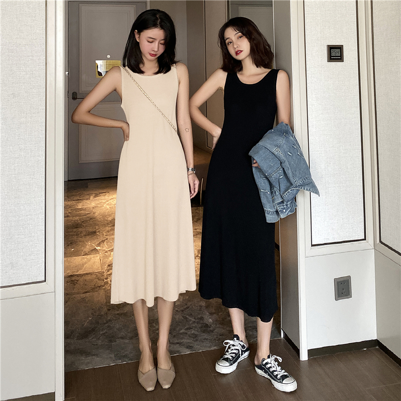 Maternity slip dress Spring and autumn inner with slim slim knit dress pregnant hot mom black vest base skirt