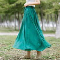 Cotton linen skirt art thin waist retro leisure temperament National Wind skirt 2021 summer Women A character