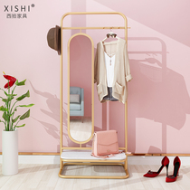 Nordic with mirror coat rack Full-length mirror one-piece bedroom household simple hanger rotating floor-to-ceiling clothes rack