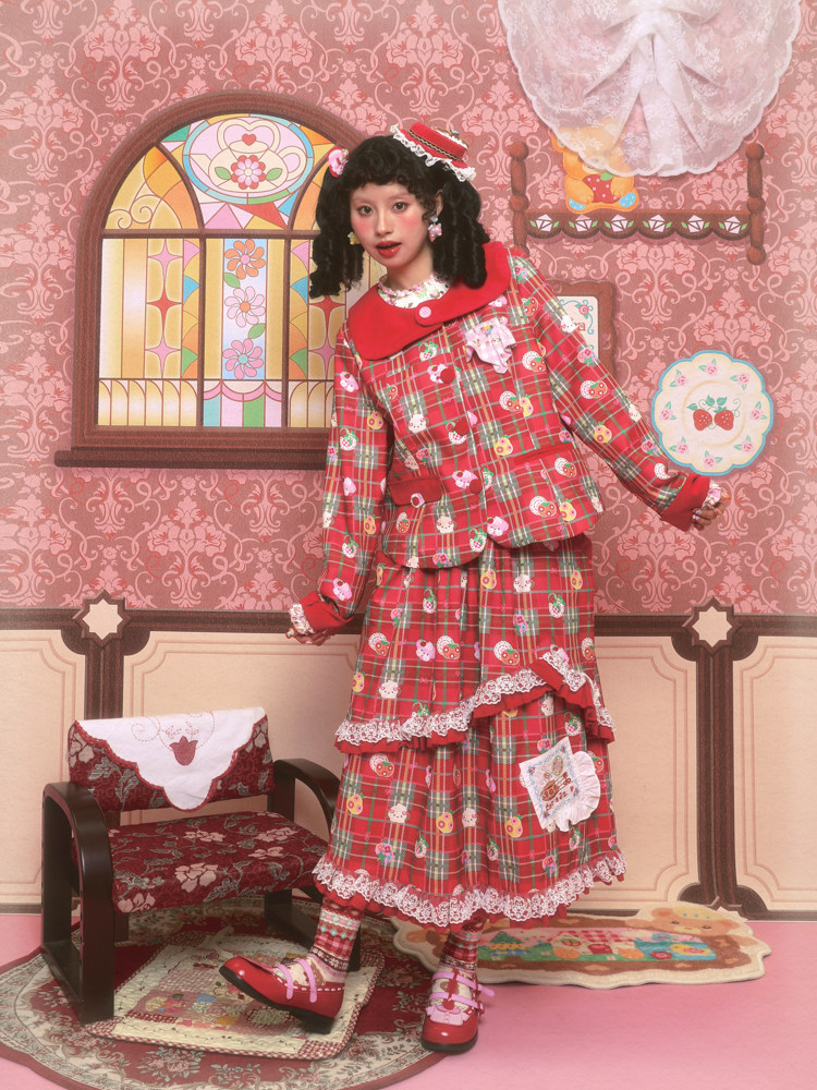 Lutra Jump l l l〕 оригинал красный сугэлань костюм пальто & торт половина юбки длинный рукав Пакет для девушки 